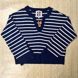 Kerri Rosenthal Navy and White Sweater with Orange Details
